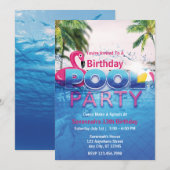 Roze Flamingo Zomer Zwembad Verjaardagsfeestje Kaart (Voorkant / Achterkant)