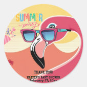 Roze Flamingo Zomerfeest  Ronde Sticker (Voorkant)