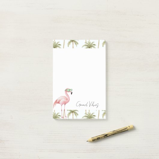 Roze Flamingo Zonnebrillen Palmbomen Goede Vibes Post-it® Notes (Op bureau)