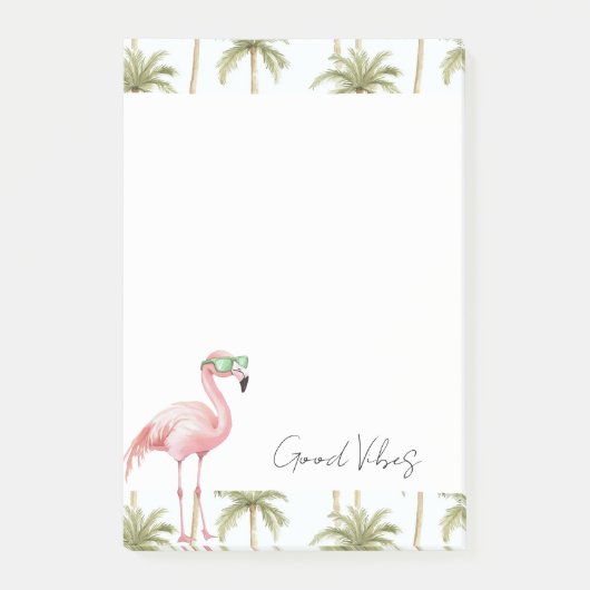 Roze Flamingo Zonnebrillen Palmbomen Goede Vibes Post-it® Notes (Voorkant)