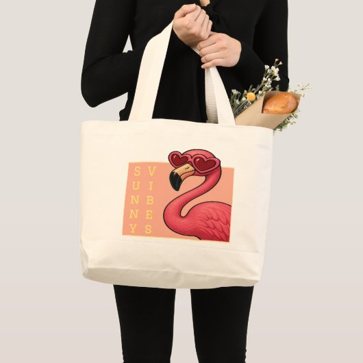 Roze Flamingo Zonnige Sfeer Grote Tote Bag (Voorkant (product))