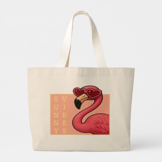 Roze Flamingo Zonnige Sfeer Grote Tote Bag (Achterkant)