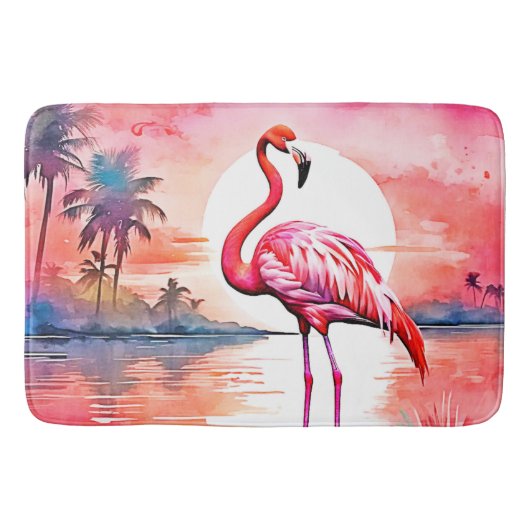 Roze flamingo zonsondergang badmat (Voorkant)