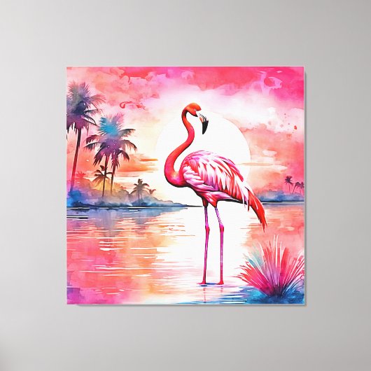 Roze flamingo zonsondergang canvas afdruk (Voorkant)
