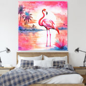 Roze flamingo zonsondergang canvas afdruk (Insitu (Slaapkamer))