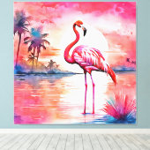 Roze flamingo zonsondergang canvas afdruk (Insitu (Houten vloer))