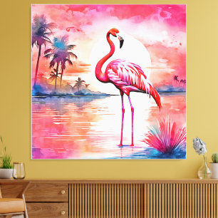 Roze flamingo zonsondergang canvas afdruk