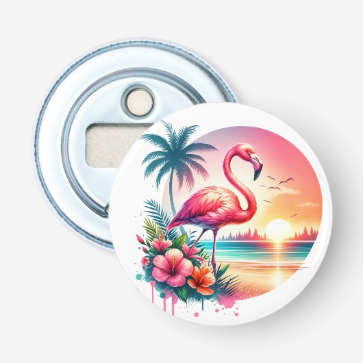 Roze Flamingo Zonsondergang Clipart-93938 Button Flesopener (Voorkant)