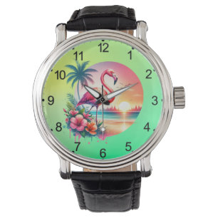 Roze Flamingo Zonsondergang Clipart-93938 Horloge