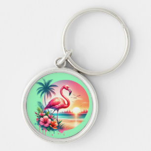 Roze Flamingo Zonsondergang Clipart-93938 Sleutelhanger