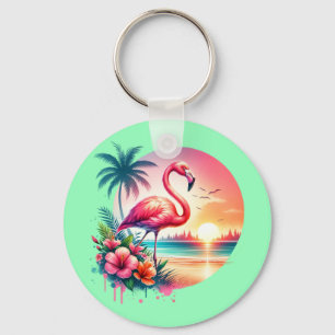 Roze Flamingo Zonsondergang Clipart-93938 Sleutelhanger