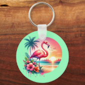 Roze Flamingo Zonsondergang Clipart-93938 Sleutelhanger (Achterkant)