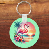 Roze Flamingo Zonsondergang Clipart-93938 Sleutelhanger (Voorkant)