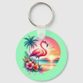 Roze Flamingo Zonsondergang Clipart-93938 Sleutelhanger (Achterkant)