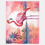 Roze flamingo zonsondergang fleece deken (Voorkant)