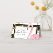 Roze Flamingo Zwart Wit Goud Tafelnummer Plaatskaartje (Voorkant)