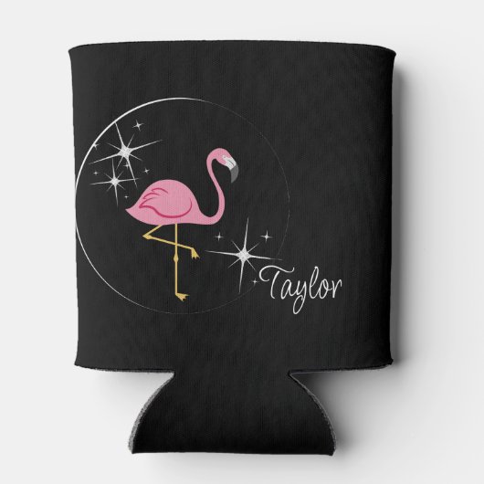 Roze Flamingo Zwarte Koelbox Blikjeskoeler (Achterkant)