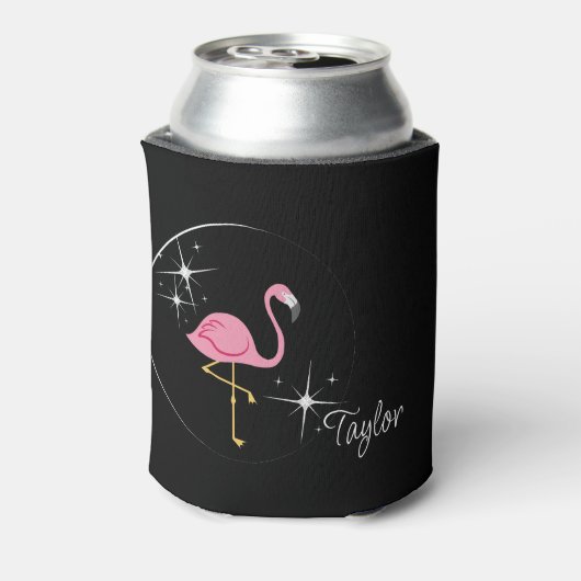 Roze Flamingo Zwarte Koelbox Blikjeskoeler (Blikje Achterkant)