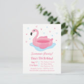 Roze Flamingo Zwembad Float Summer Birthday Party Kaart (Staand voorkant)