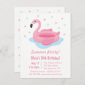 Roze Flamingo Zwembad Float Summer Birthday Party Kaart (Voorkant / Achterkant)