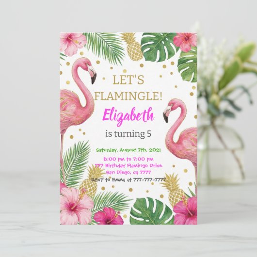 Roze Flamingo Zwembad Verjaardagsfeestje Kaart (Staand voorkant)