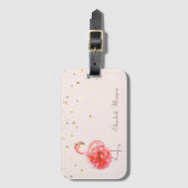 Roze Flamingobloem, Gouden Confetti Bagagelabel (Voorkant (verticaal))