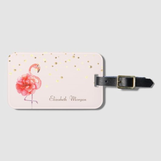 Roze Flamingobloem, Gouden Confetti Bagagelabel (Voorkant (horizontaal))
