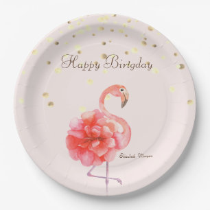 Roze Flamingobloem, Gouden Confetti Papieren Bordje