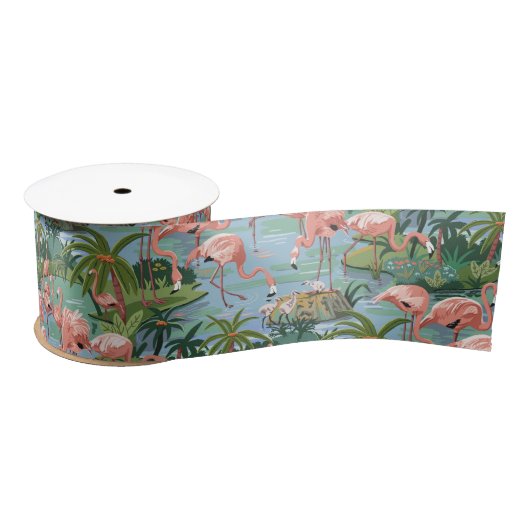 Roze flamingoenen in een tropisch blauw lagon lint (Spoel)