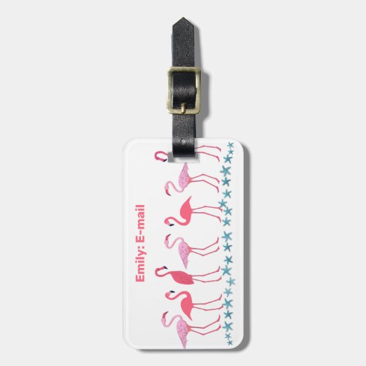 Roze Flamingoes Gepersonaliseerde Bagagelabels (Voorkant verticaal)
