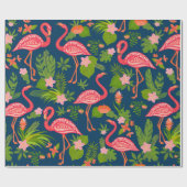 Roze flamingornament op een gestreepte turquoise cadeaupapier (Vlak)