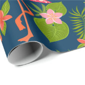Roze flamingornament op een gestreepte turquoise cadeaupapier (Rol Hoek)