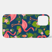Roze flamingornament op een gestreepte turquoise Case-Mate iPhone case (Achterkant (horizontaal))