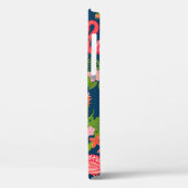 Roze flamingornament op een gestreepte turquoise Case-Mate iPhone case (Achterkant / Links)