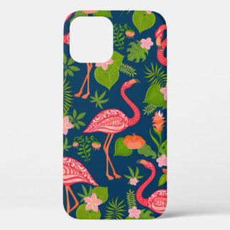 Roze flamingornament op een gestreepte turquoise Case-Mate iPhone case