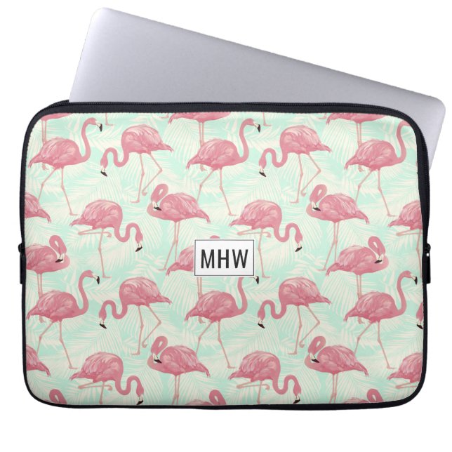 Roze Flamingos aangepaste monogram laptophoezen Laptop Sleeve (Voorkant)