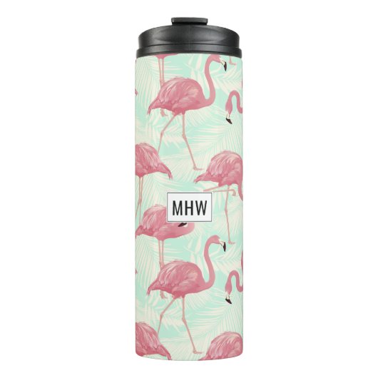Roze Flamingos aangepaste monogram tumbler Thermosbeker (Voorkant)