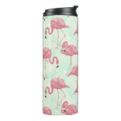 Roze Flamingos aangepaste monogram tumbler Thermosbeker (Gedraaid links)