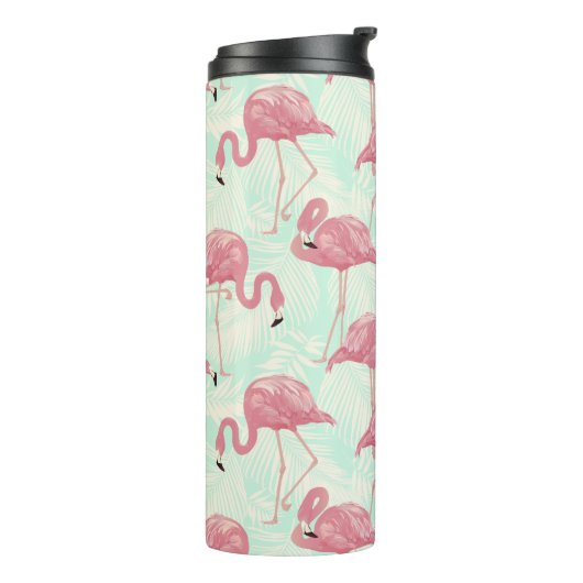 Roze Flamingos aangepaste monogram tumbler Thermosbeker (Gedraaid links)