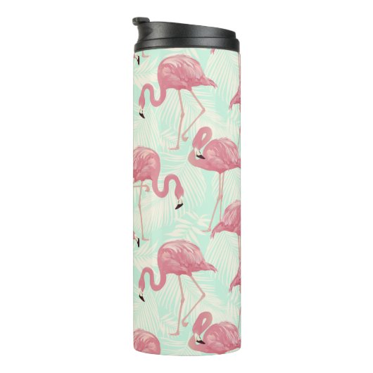 Roze Flamingos aangepaste monogram tumbler Thermosbeker (Geroteerd rechts)