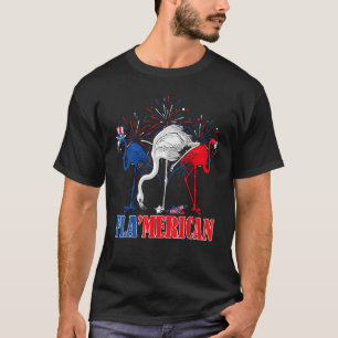 Roze Flamingo's Amerikaanse vlag Onafhankelijkheid T-shirt