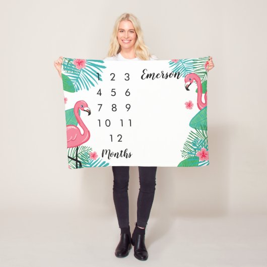 Roze Flamingos Baby Maandelijkse mijlpaal Fleece Deken (In situ)