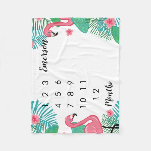 Roze Flamingos Baby Maandelijkse mijlpaal Fleece Deken (Voorkant)
