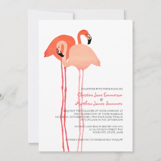 Roze flamingos Beach Wedding Invitations Kaart (Voorkant)
