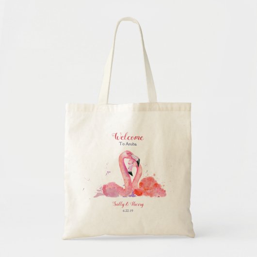 Roze Flamingos Beach Wedding Welcome Canvas tas (Voorkant)