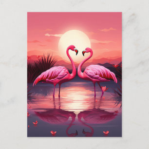 Roze Flamingo's bij zonsondergang Briefkaart