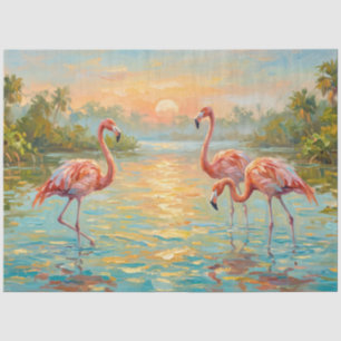 Roze Flamingo's bij Zonsondergang Decoupage Tissuepapier