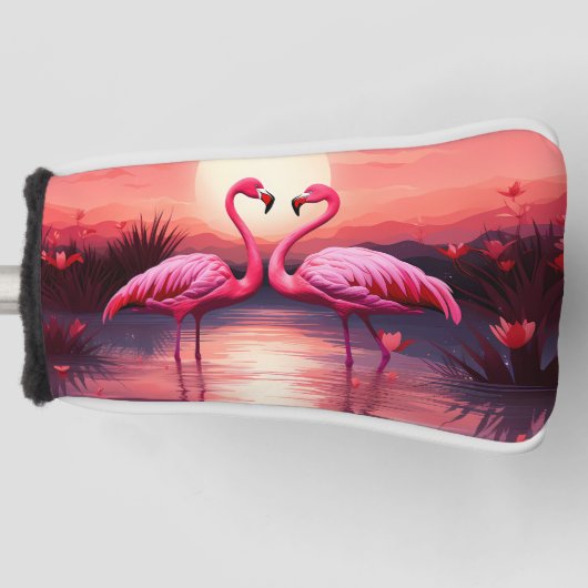 Roze Flamingo's bij zonsondergang Golfheadcover (Voorkant)