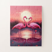 Roze Flamingo's bij zonsondergang Legpuzzel (Verticaal)