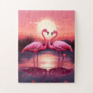 Roze Flamingo's bij zonsondergang Legpuzzel